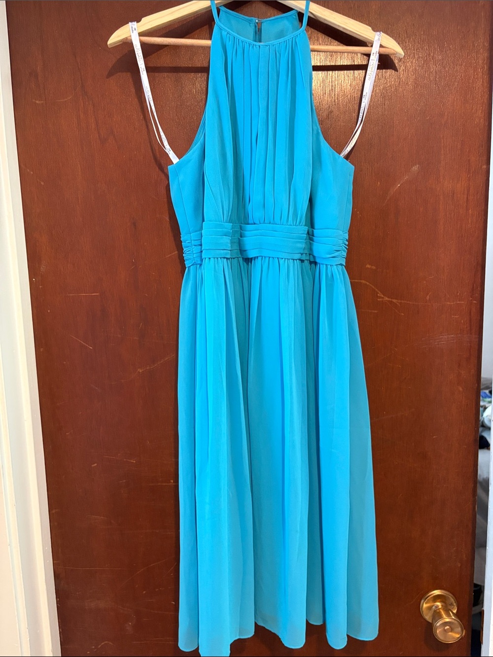 David's Bridal Turquoise Halter Midi Dress